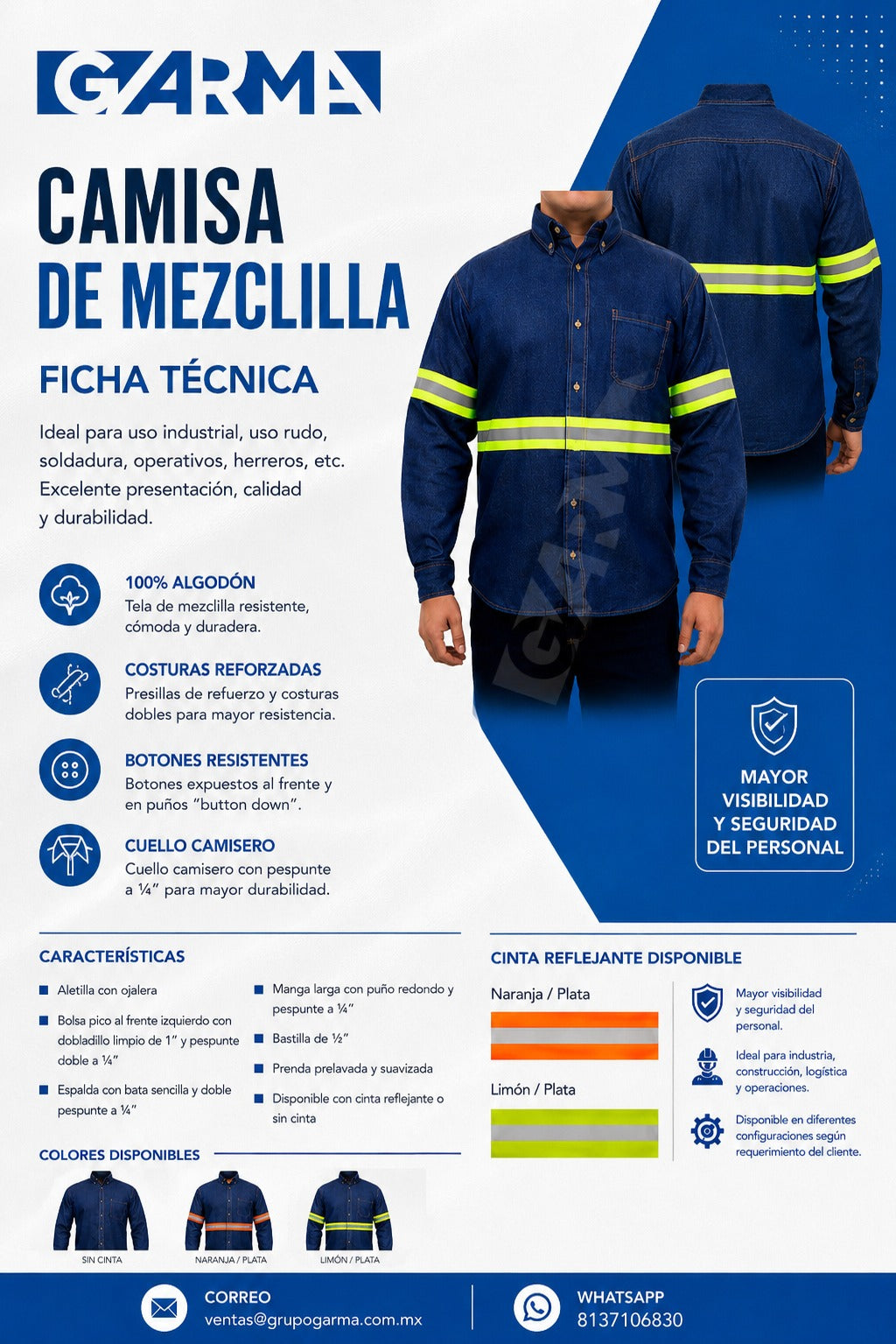 CAMISA MEZ MEZCLA CCR N/G 9oz TALLA CH