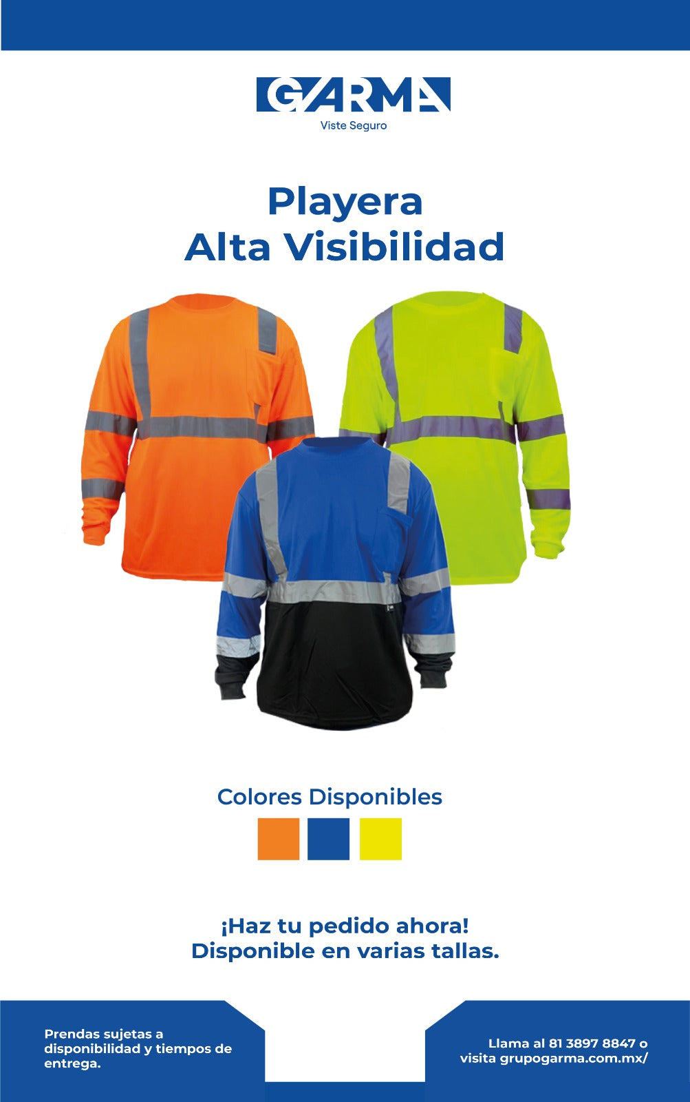 PLAYERA CR ML CCR ALTA VISIBILIDAD NARANJA, LIMON, ROYAL